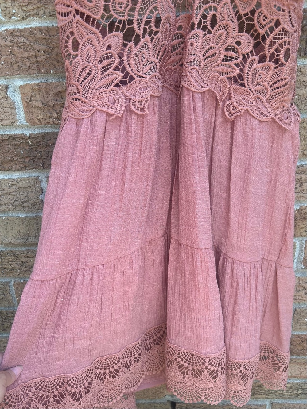 Rebellion Dusty Rose Lace-Trim Backless Sundress size large - Picture 6 of 11